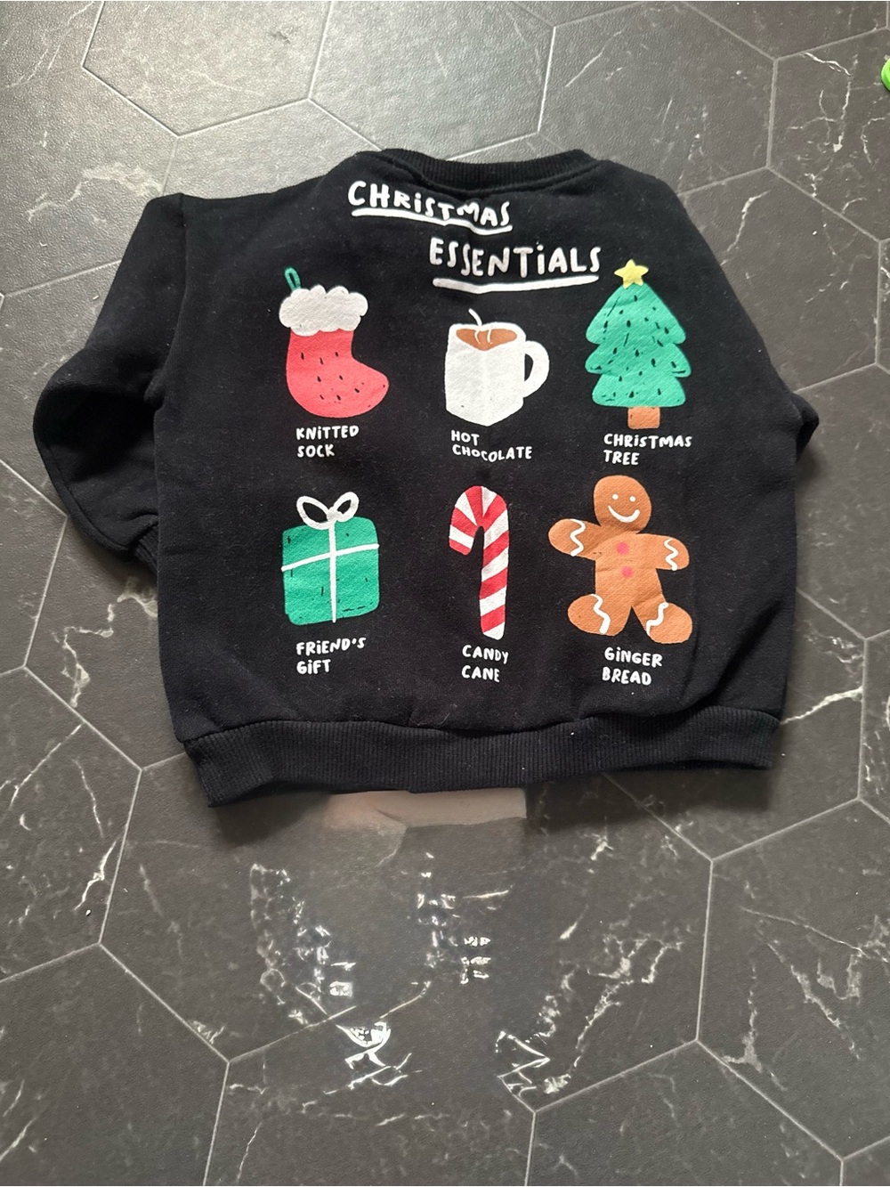 Zara Kids Black Christmas Essentials Sweatshirt with Colorful Holiday Icons